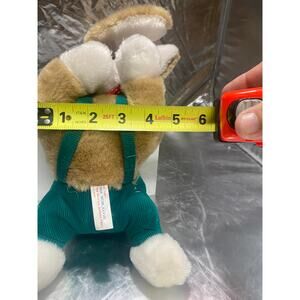 Vintage plush sweet stuffed sleeping bunny rabbit corduroy clover overalls 12"